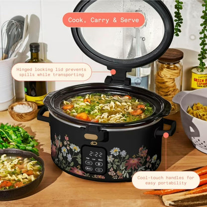 4 Qt Programmable Slow Cooker with Hinged Locking Lid, Wildflower Black Sesame by Drew Barrymore2
