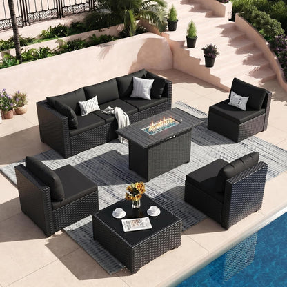 8 Piece Patio Furniture Set with 43" Fire Pit Table, Black1