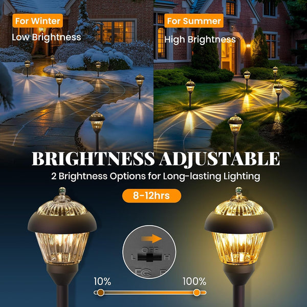 Solar Pathway Lights, Glass & Metal Bronze Design 2 Brightness Modes2