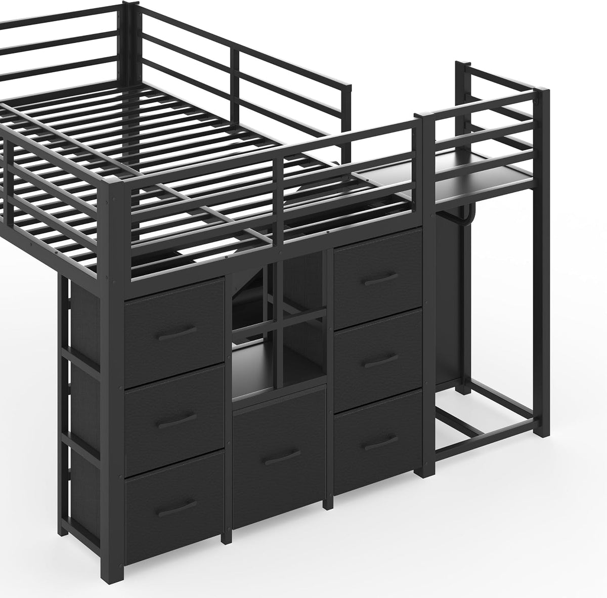 twin-low-loft-bed-with-slide-and-led-storage-drawers-and-hanging-area-2-assembly-methods-black