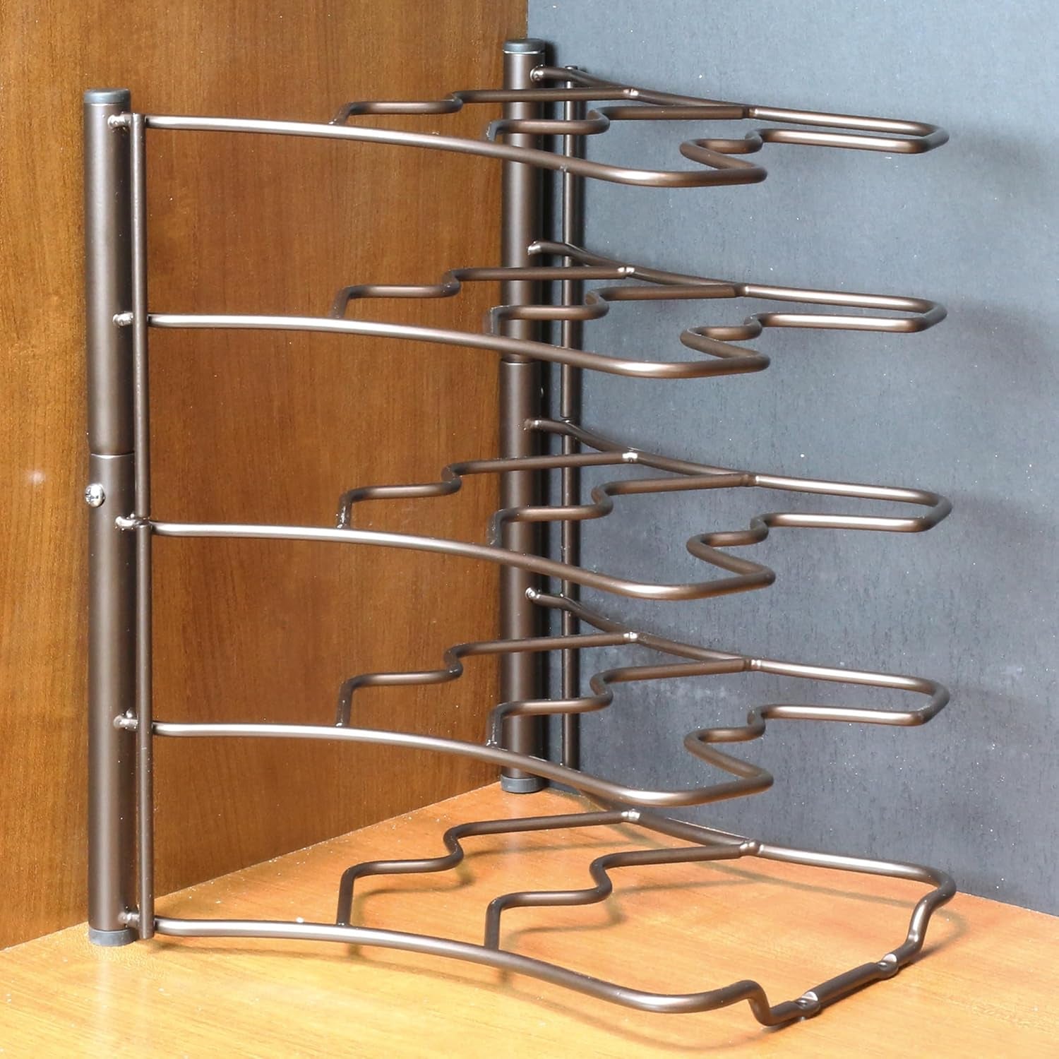 pan-organizer-rack-for-kitchen-cabinet-and-counter-bronze