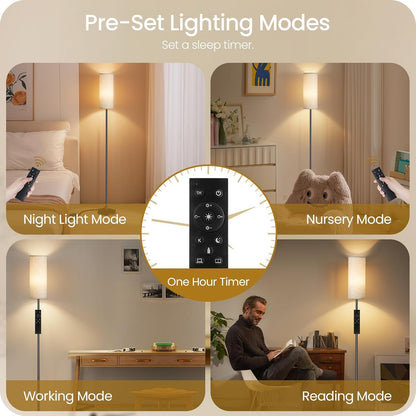 64.4” Slim Floor Lamp for Living Room with Magnetic Remote and Foot Switch, Dimmable Standing Tall Lamp Mood for Bedroom Nursery, 3 Color Temperatures, 1-Hour Timer,900Lm Bulb Included,Beige E06LD05W16