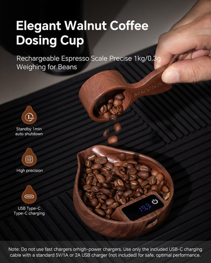 Walnut Coffee Bean Scale 20G/0.1G Precision with Spoon | Small & Easy Measuring/Dosing, LED Display for Kitchen Weighing, Espresso, Tea, Coffee Lover Gifts2