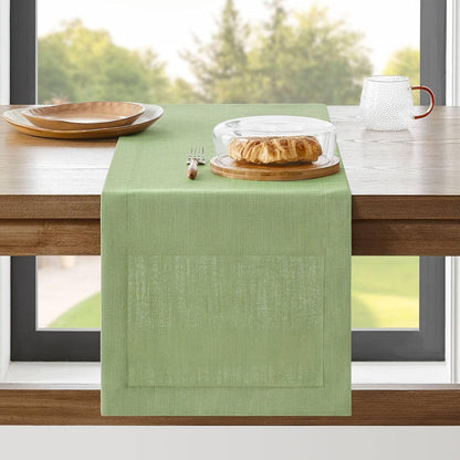 Linen Textured Border Table Runner, 14 X 36 Inch Green1