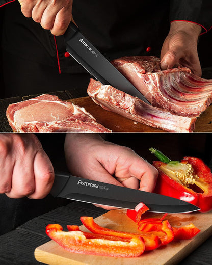 15 Pieces Kitchen Knife Block Set with Sharpener, Black | Built-In Sharpener Block, Dishwasher Safe, German Stainless Steel, Ergonomic Handle, Kitchen Weddings Birthdays Gift6