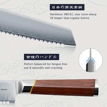 Bread Knife 8 Inch & Cleaver Knife 7 Inch, Professional Japanese High Carbon Stainless Steel Serrated Bread Knife, Razor Sharp Kitchen Chopping Butcher Knife for Meat Vegetable Cutting4