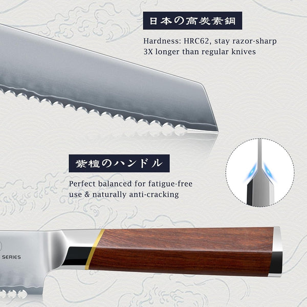 Bread Knife 8 Inch & Cleaver Knife 7 Inch, Professional Japanese High Carbon Stainless Steel Serrated Bread Knife, Razor Sharp Kitchen Chopping Butcher Knife for Meat Vegetable Cutting4