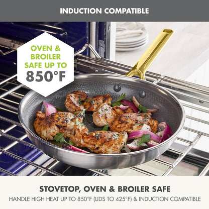 Hybrid APEX 13 Piece Stainless Steel Ceramic Nonstick Cookware Set | Tri-Ply Pots & Pans, Pfas-Free Thermobond Nonstick, Induction & All Stovetop Compatible, Dishwasher & Oven Safe to 850F, Gold6