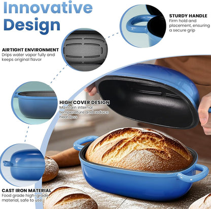 2.5QT Cast Iron Dutch Oven, Bread Loaf Pan for Sourdough Bread Baking | Blue Enameled Cast Iron 2.5QT Oval Dutch Oven for Homemade Sourdough Bread, Small Dutch Oven & Baking Pan, Gift for Baker5