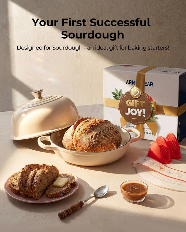 5QT Enameled Cast Iron Sourdough Bread Oven for Homemade, White | Tight-Fitting Dome Lid, Shallow Base Supports Easier Loading & Crisp Sourdough Crusts, Gifts for Sourdough Bakers9