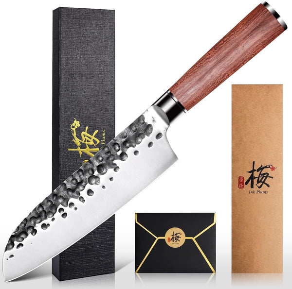 Santoku Knife 7 Inch,High Carbon Steel Ultra Sharp Asian Chef Knife with Brazilian Rosewood Handle and Gift Box for Family & Restaurant1