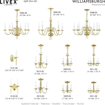 Lighting 5006-02 Williamsburgh 6-Light Chandelier, Polished Brass5