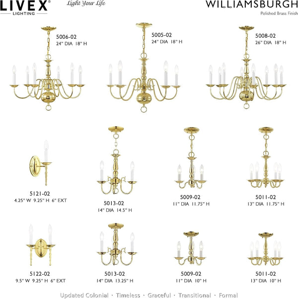 Lighting 5006-02 Williamsburgh 6-Light Chandelier, Polished Brass5