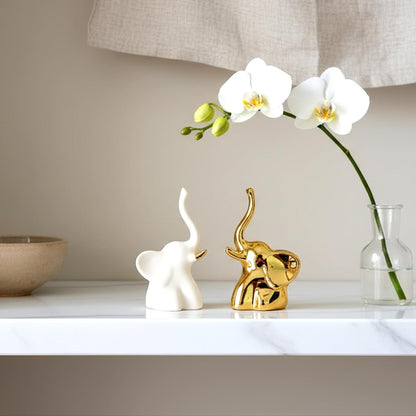 Home Decor Elephant Statues,1 Pair, Small Decorative Accents for Shelves, Livingroom and Bedroom, Gold and White5