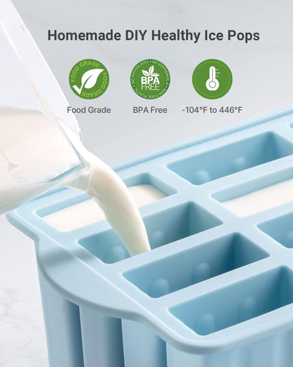Popsicles Molds,  12 Pieces Silicone Popsicle Molds Easy-Release Bpa-Free Popsicle Maker Molds Ice Pop Molds Homemade Popsicle Ice Pop Maker with 50PCS Popsicle Sticks+Cleaning Brush2