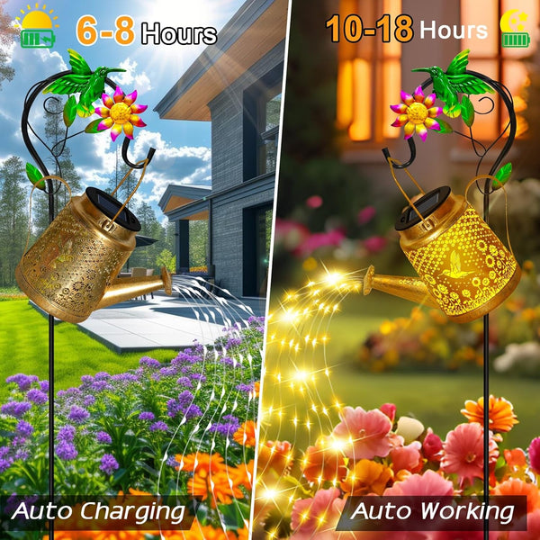 Solar Garden Lights Outdoor Decor, Hummingbird Watering Can Solar Lantern3