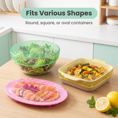60 Pcs Reusable Elastic Food Bowl Covers 3 Sizes BPA Free for Kitchen | Translucent Stretchable, Colorful, Alternative to Foil & Plastic Wrap, BPA Free3