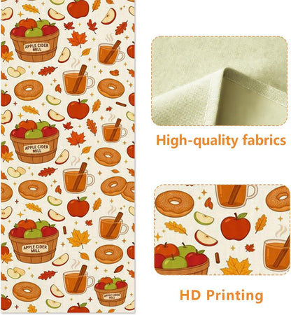Fall Harvest Table Runner, Cozy Fruits Cider Donuts Leaves Autumn Kitchen Dining Decor for Family Gatherings Holiday Celebrations 13X108 Inch7