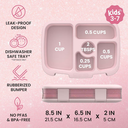 Bentgo Kids Bento-Style 5-Compartment Leak-Proof Lunch Box - Just-Right Portions Ages 3-7, Durable, Drop-Proof, Dishwasher Safe, PFAS & Bpa-Free & Made with Food-Safe Materials (Petal Pink Glitter)3
