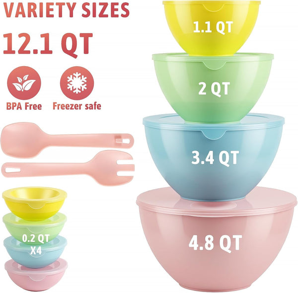 16 Piece Plastic Mixing Bowls with Lids Set Includes 8 Prep Bowls & 8 Lids4