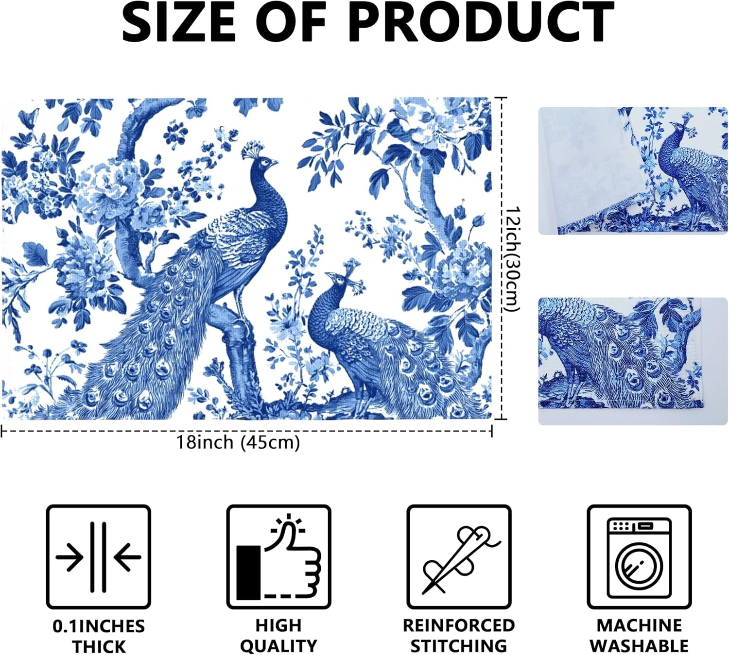 blue-and-white-porcelain-peacock-table-placemats-set-of-4-place-mats-linen-wipeable-placemats-waterproof-rectangle-table-mat-for-kitchen-dining-dinner-18-x-12-inch