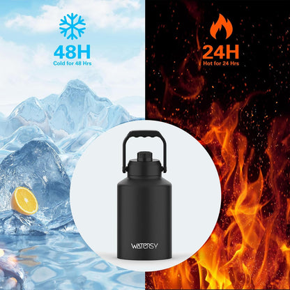 1 Gallon Water Bottle Insulated(Cold for 48 Hrs),Bpa Free&Leak Proof,128Oz Stainless Steel Water Jug with Handle for Gym,Hiking,Camping&Travel,Black Large Thermo2