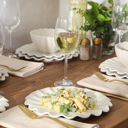 Bistro Fleur Plates and Bowls Sets, 12-Piece Stoneware Dinnerware Set for 4, Ivory White Scalloped Dish Set with Dinner Plates, Salad Plates & Bowls6