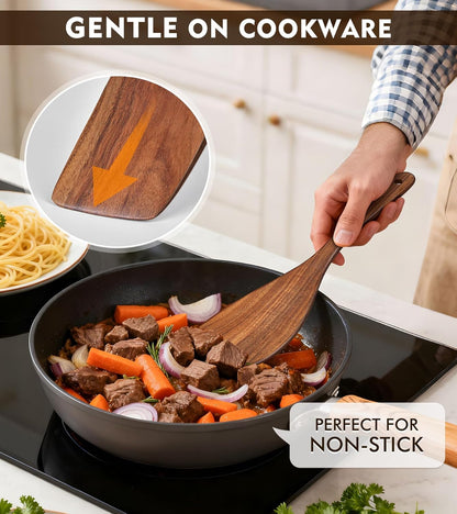 2Pcs Wooden Spatula, Acacia Wooden Spatula for Kitchen Use, Nonstick Cookware Safe Utensils Set Including Turner and Slotted Turner, Ideal Cooking Utensils Gift Set for Cooking, Frying, Baking5