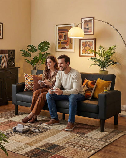 62" W Leather Loveseat and 2 Chairs, Living Room Sets W/Charging Station9