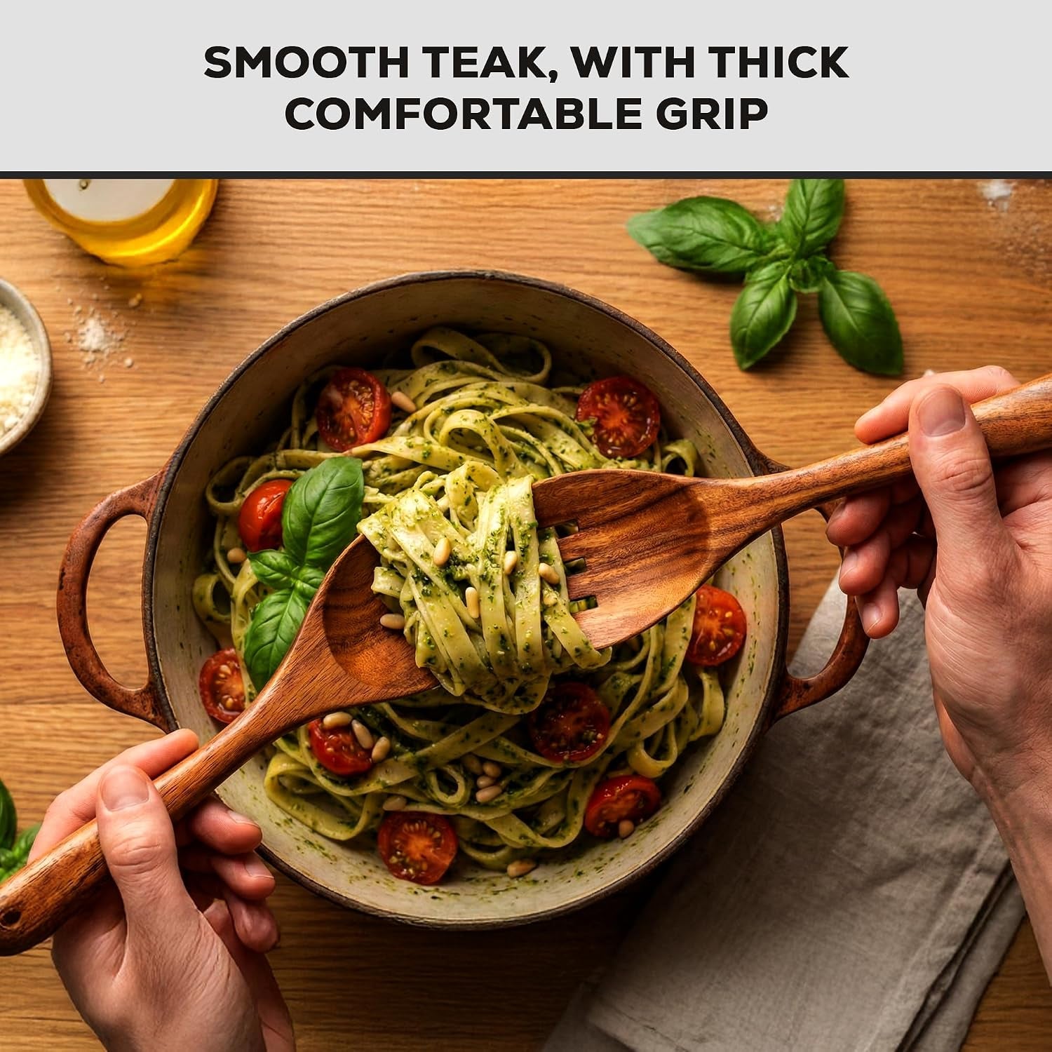 extra-large-6-piece-wooden-spoon-set-smooth-teak-cooking-utensils-comfort-grip-non-stick-turner-spatula-skimmer-fork-serving-spoon