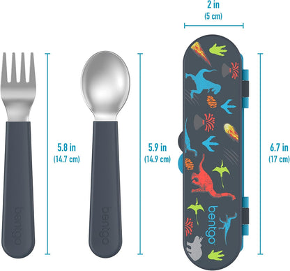 Bentgo Kids Stainless Steel Utensil Set with Fork, Spoon, & Storage Case | Reusable, PFAS- & Bpa-Free, Easy-Grip Handles, Lightweight, Dishwasher Safe, School Lunch, Travel & Outdoors (Dinosaur)5