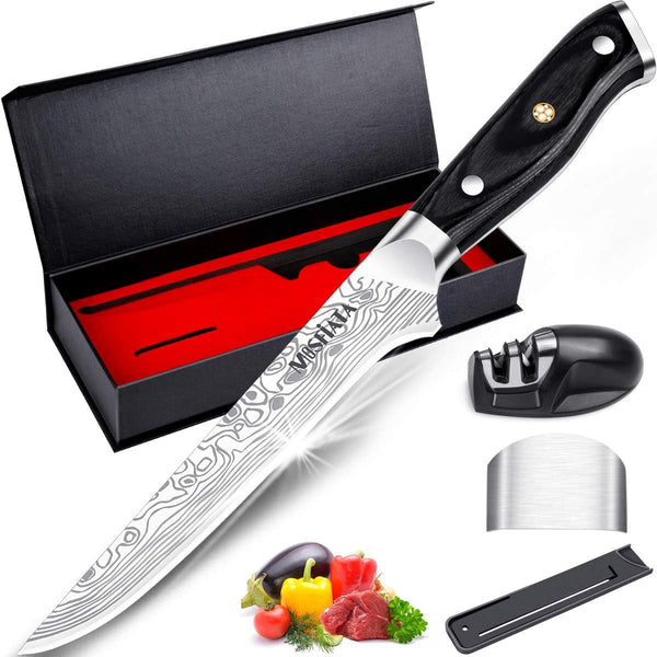 6" Boning Knife, Sharp Kitchen Cooking Knife with Finger Guard and Knife Sharpener, German High Carbon Stainless Steel EN1.4116 Chef’S Knife with Micarta Handle and Gift Box1