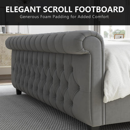 King Size Upholstered Sleigh Platform Bed Frame with Headboard5