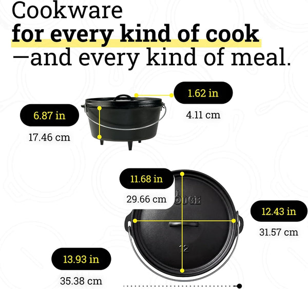 Pre-Seasoned Cast Iron Deep Camp Dutch Oven with Lid, 8 Quart | Dual Handles & Steel Handle with Strong Lid for Heavy-Duty Camping Cookware, Outdoor Use & Campfire Cooking5
