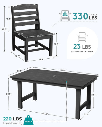 Armless Outdoor Dining Set, Patio Dining Set for 6, Black3