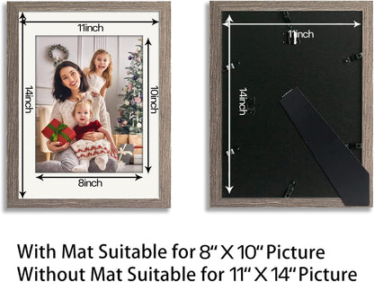 11X14 Picture Frame Set of 3 Gray, Made of Solid Wood 8X10 with Mat or 11X14 without Mat, Wall Mounting Photo Frames with Plexiglass for Wall or Tabletop Display4