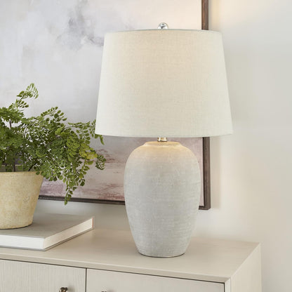 Home 23" Vintage Grey (White Washed) Ceramic Pot Table Lamp for Bedroom, Living Room, Dining, Office, with Grey Shade3