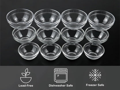 3 Sizes of Glass Prep Bowl Sets, Clear Small Pinch Bowls for Salt, Spices and Chopped Ingredients, 1.5Oz/2.5Oz/3.5Oz, Set of 125