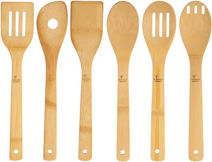 6 Piece Kitchen Utensils Set - Bamboo Cooking Utensils with Comfort Grip, Including Bamboo Spoons, Shovels & Spatulas | Wooden Utensil Set for Non-Stick Pans, Kitchen Essentials1