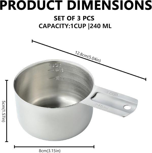 Stainless Steel Metal Measuring Cups, 1 CUP, 3Pack2