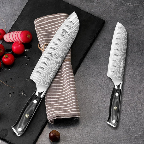 7" Santoku Knife with 5.5Inch Santoku Knife, German High Carbon Stainless Steel EN.41167