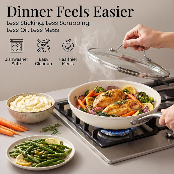 20 Pc Ceramic Cookware Set with Knives Set | Pots and Pans Set Non Stick with Deep Frying Pan Set, Non Toxic Pfas-Free, Cool Touch Handles, Oven & Dishwasher Safe8