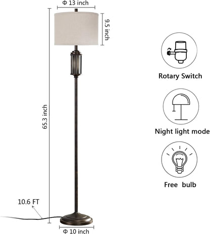 New - Same Matching Floor Lamp - 65'' Floor Lamp + 25'' Table Lamp, Farmhouse Nightstand Lamp with Frosted Glass Nightlight Linen Fabric Shade for Living Room, Bedroom, Entryway Office, Bulb Included5