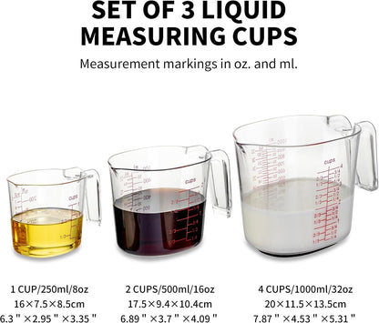 3-Piece Clear Nesting Liquid Measuring Cups with Spouts, 1, 2 and 4 Cup3