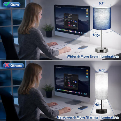 Touch Lamps for Bedroom Set of 2 - Dimmable, USB C+A, AC Outlet2
