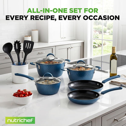 11 Pc Pots and Pans Set - Non Stick Cookware Set with Ceramic Coating, Ergonomic Handles, Induction Ready, Includes Saucepan, Dutch Oven, Large & Small Fry Pans - Royal Blue6