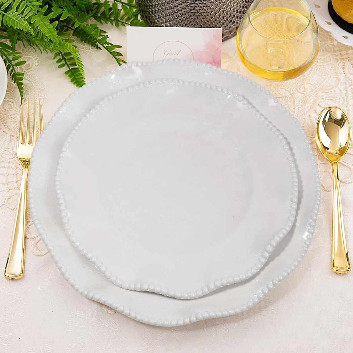 perlette-melamine-dinnerware-sets-service-for-4-cream-plates-and-bowls-set-with-beaded-edge-bpa-free-dishwasher-safe-heavy-duty-unbreakable-dinnerware-for-wedding-party-camping-outdoor
