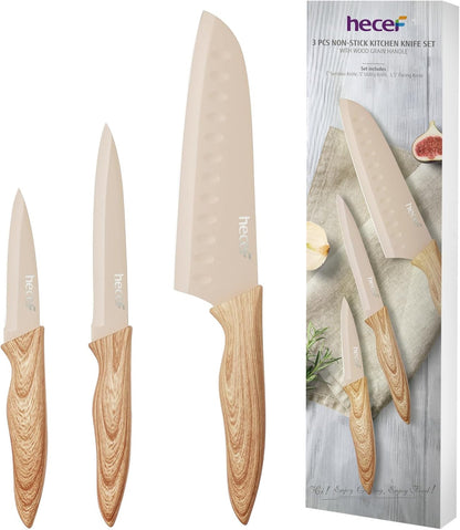Knife Set of 3, Stainless Steel Blade with Non-Stick Coating, Sharp Kitchen Knives Includes Santoku, Utility, Paring Knives1