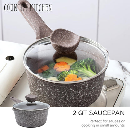 Non-Stick Cast Aluminum Cookware Set - Durable Kitchen Cookware for Everyday Cooking, Chocolate Brown, 6 Pc.6