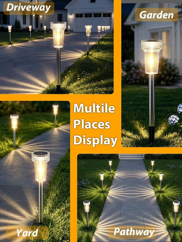 12 Pack Solar Pathway Lights Outdoor, Solar Powered Garden Lights Auto On/Off, Waterproof Stainless Steel Pole Landscape Lighting for Path, Yard, Walkway, Driveway Decor - Warm White9